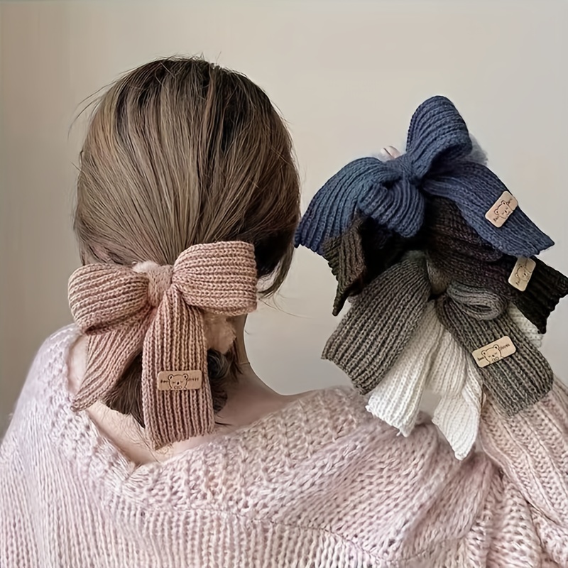 

2pcs Vintage Autumn Elegant Fluffy Knit Bow Hair Loop Cute Hair Accessories For Women