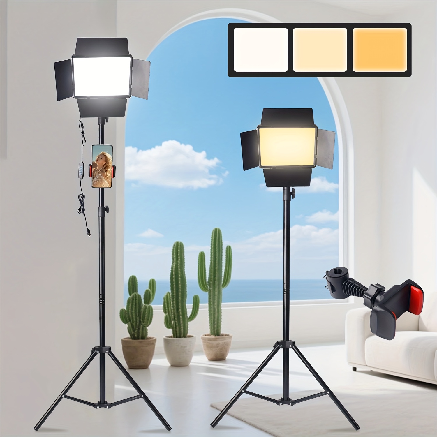 E-shop Fotografie Live Streaming Kit, 10-Zoll LED Fülllicht mit 4 Schattierungsplatten, Drei , Universelles 63-Zoll Freistehendes Stativ, Verstellbare
