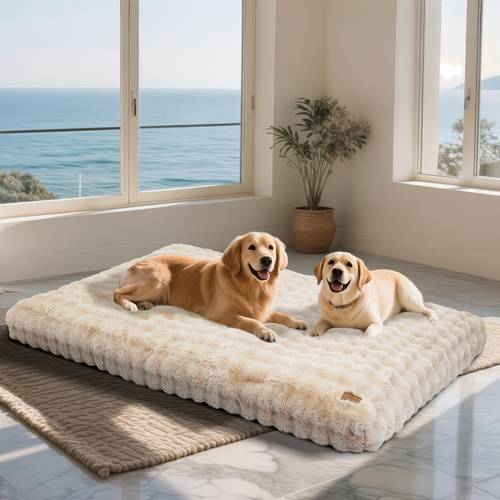 Cama Extra para Perros con Cojín de Felpa y Acolchado de Espuma PU - Beige Removible para Limpieza, Soporte Ortopédico, Cama Rectangular Espaciosa para Perros Pequeños/ / - Regalo Ideal de Navidad para Mascotas, Uso Interior/Exterior