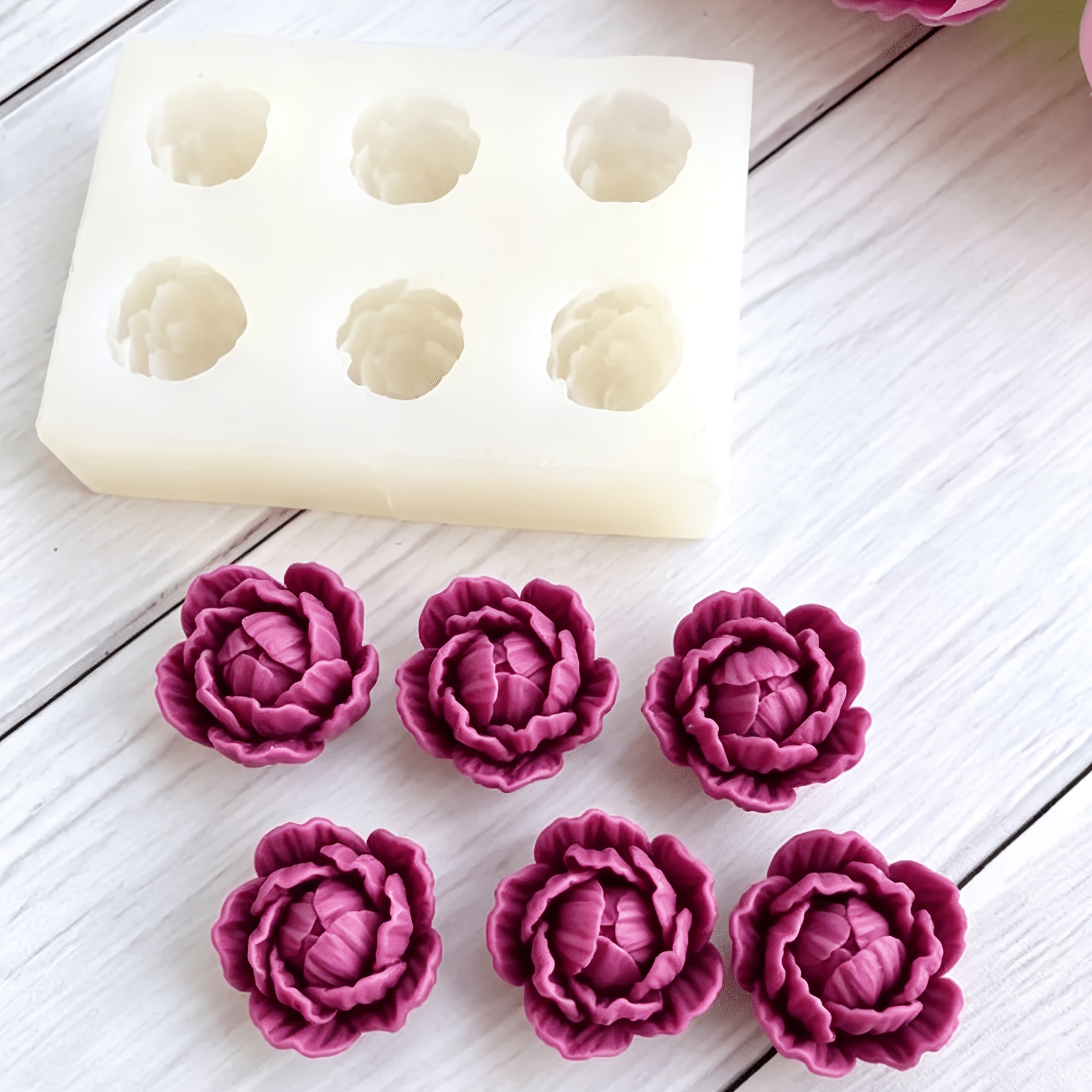 TEMU Stampo in silicone a forma a 6 cavit� a forma di peonia, per caramelle, cioccolato, strumenti da per pasta di zucchero, ma anche per , candele,