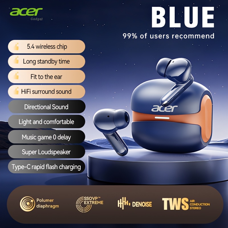 Image of Acer Ohr548 Wireless Earbuds With Active Noise Cancellation, In-ear Headphones Featuring Strong , Extended , Universal , Comfortable Design, Noise-isolating Headphones