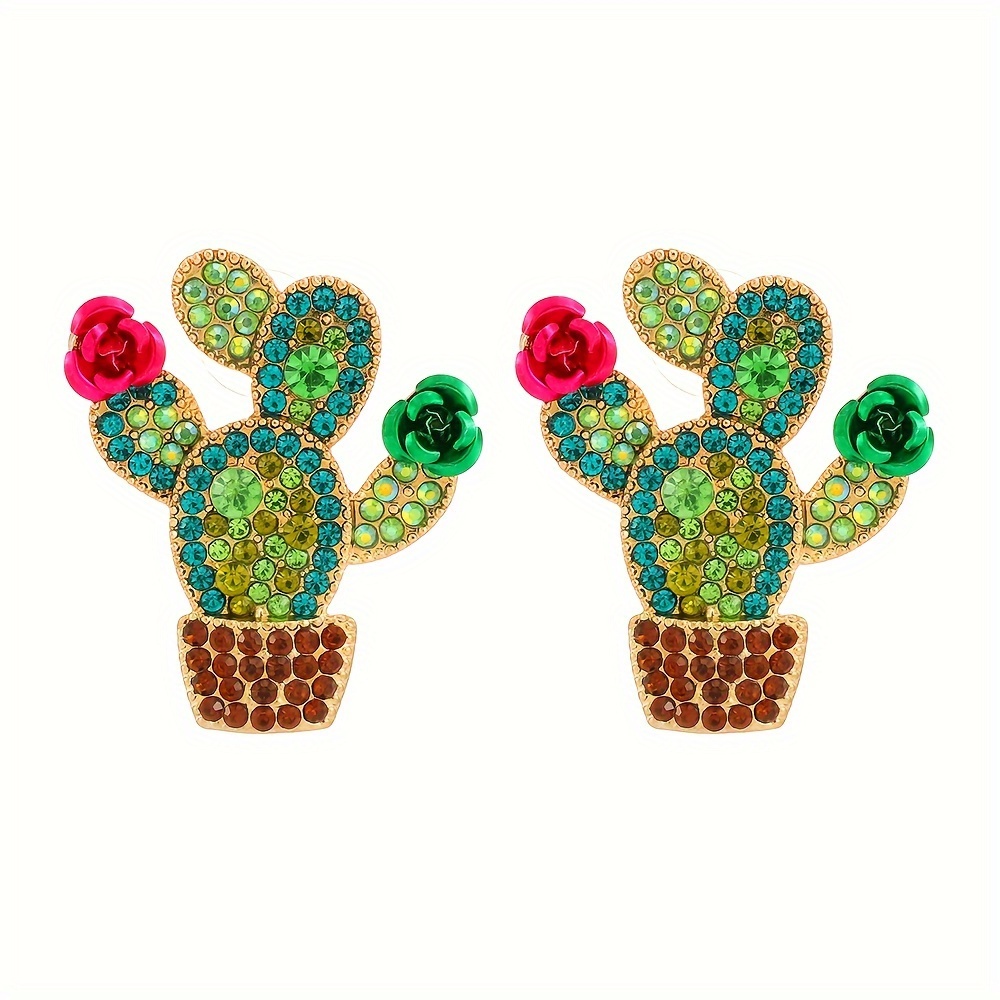 Pendientes de tachuelas de cactus realistas para mujer - Joyería de cactus bonitos para uso diario y fiestas, pendientes de planta en maceta (sin recubrimiento), regalo para todo el año para cumpleaños y eventos especiales