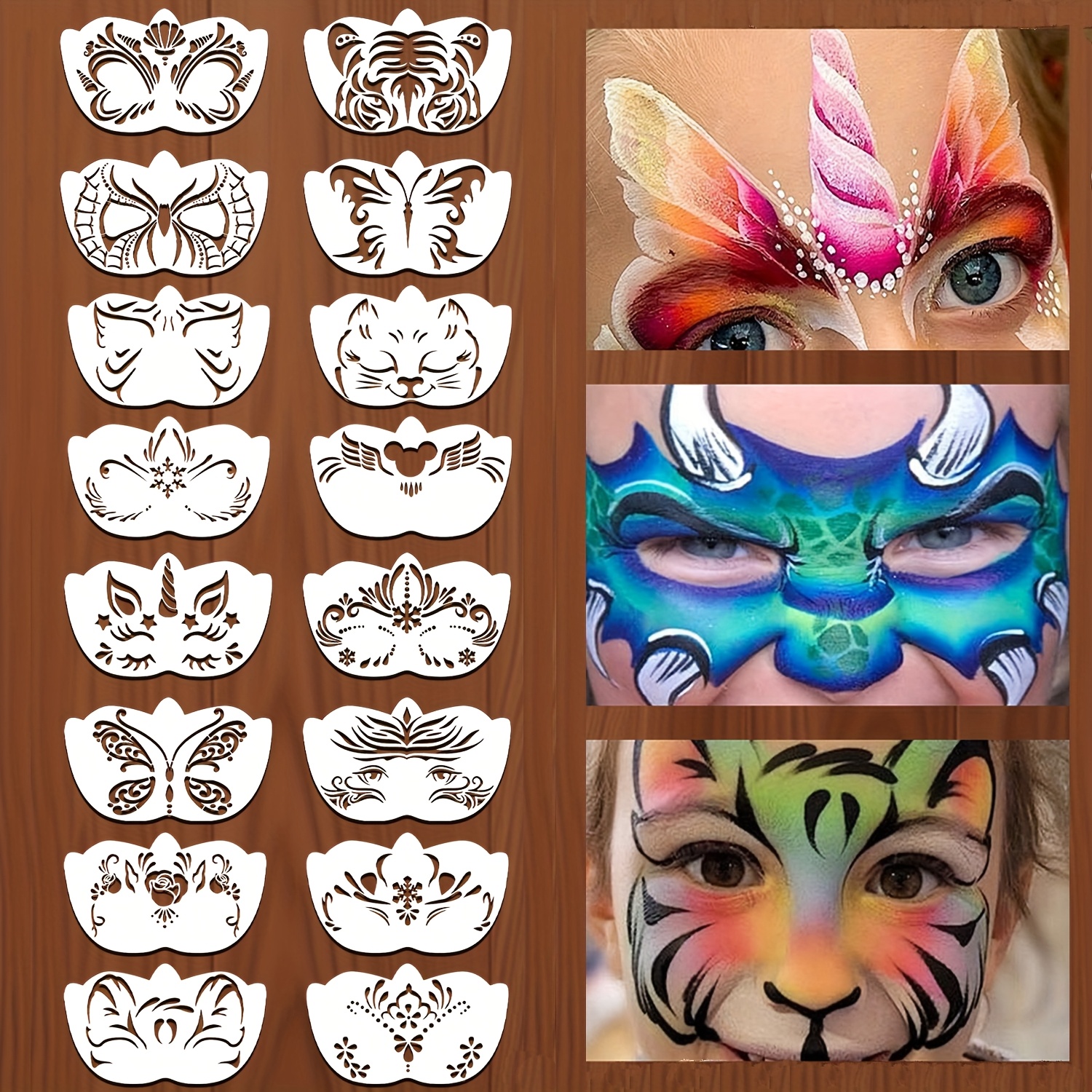 E-shop 1 Set/16 Stück Gesichtsmalerei Serie Malhilfe Schablonen Gesicht Auge Ecke Bühne Make-up, Abschlussball, Cosplay, Karneval Party,