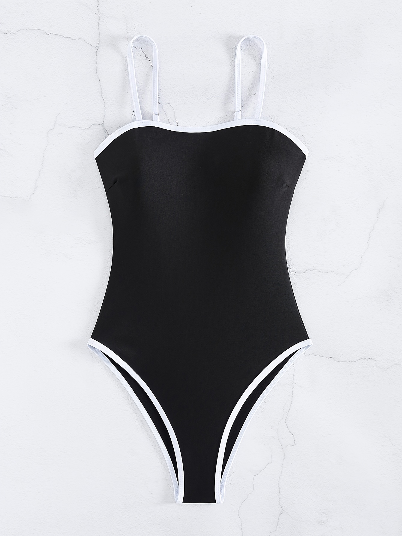 Contrast Color One-piece Swimsuit, Spaghetti Strap Stretchy Bathing Suits, Women's Swimwear & Clothing, Sexy Style