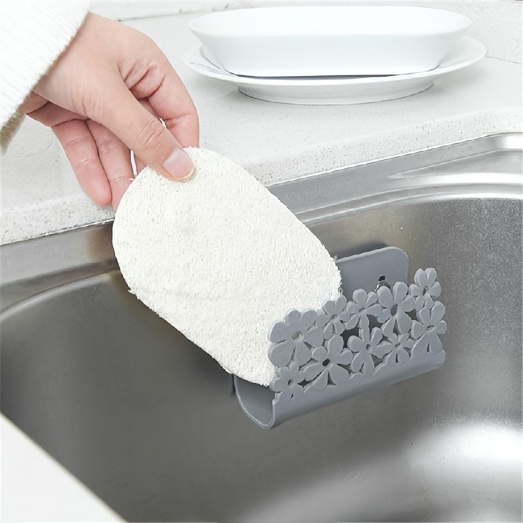 multi function plastic soap and sponge holder with suction cup for kitchen and bathroom wall mounted no drill storage rack for dishcloth sponge and soap details 2