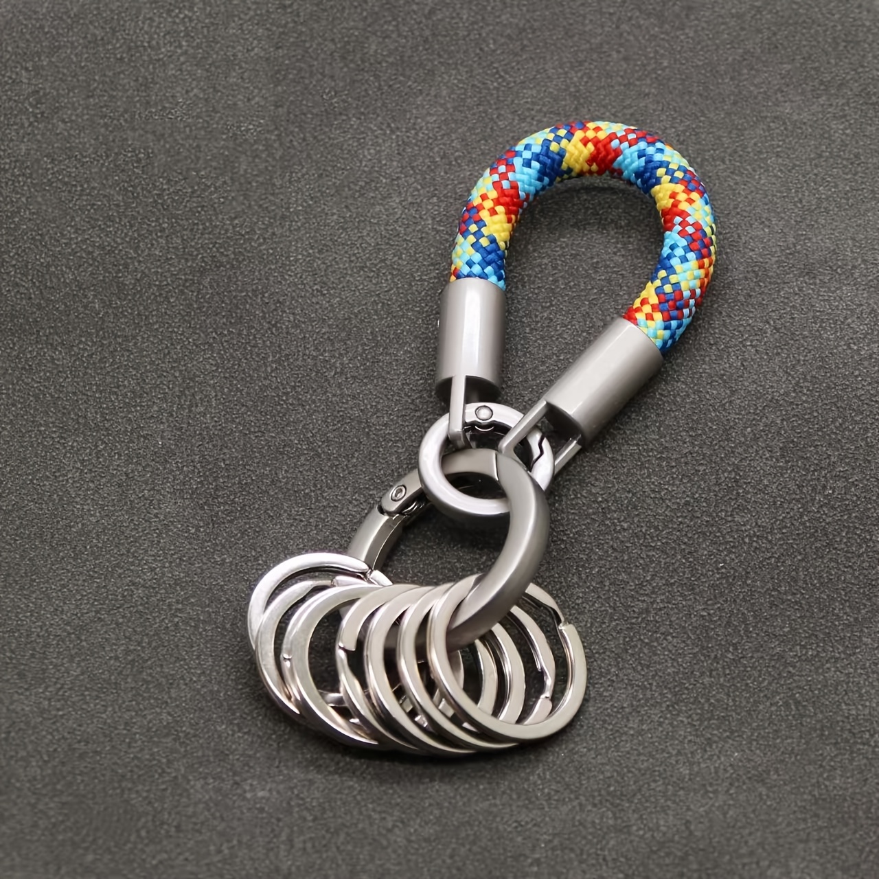 Image of 1 Set Of New Multi-ring Braided Rope Keychain, Equipped With 8 Heavy-duty Metal Rings, An Outdoor Business Gift, Simple, Exquisite, And High-end Keyring