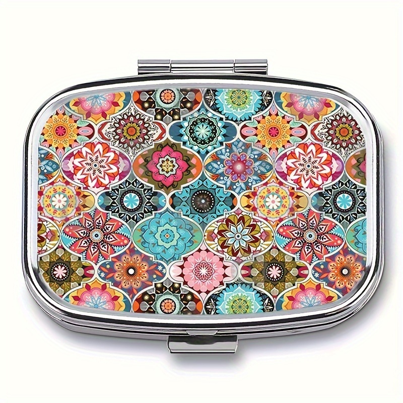 bohemian chic mini pill box 2 compartment medicine organizer portable stylish for travel unique gift idea 8
