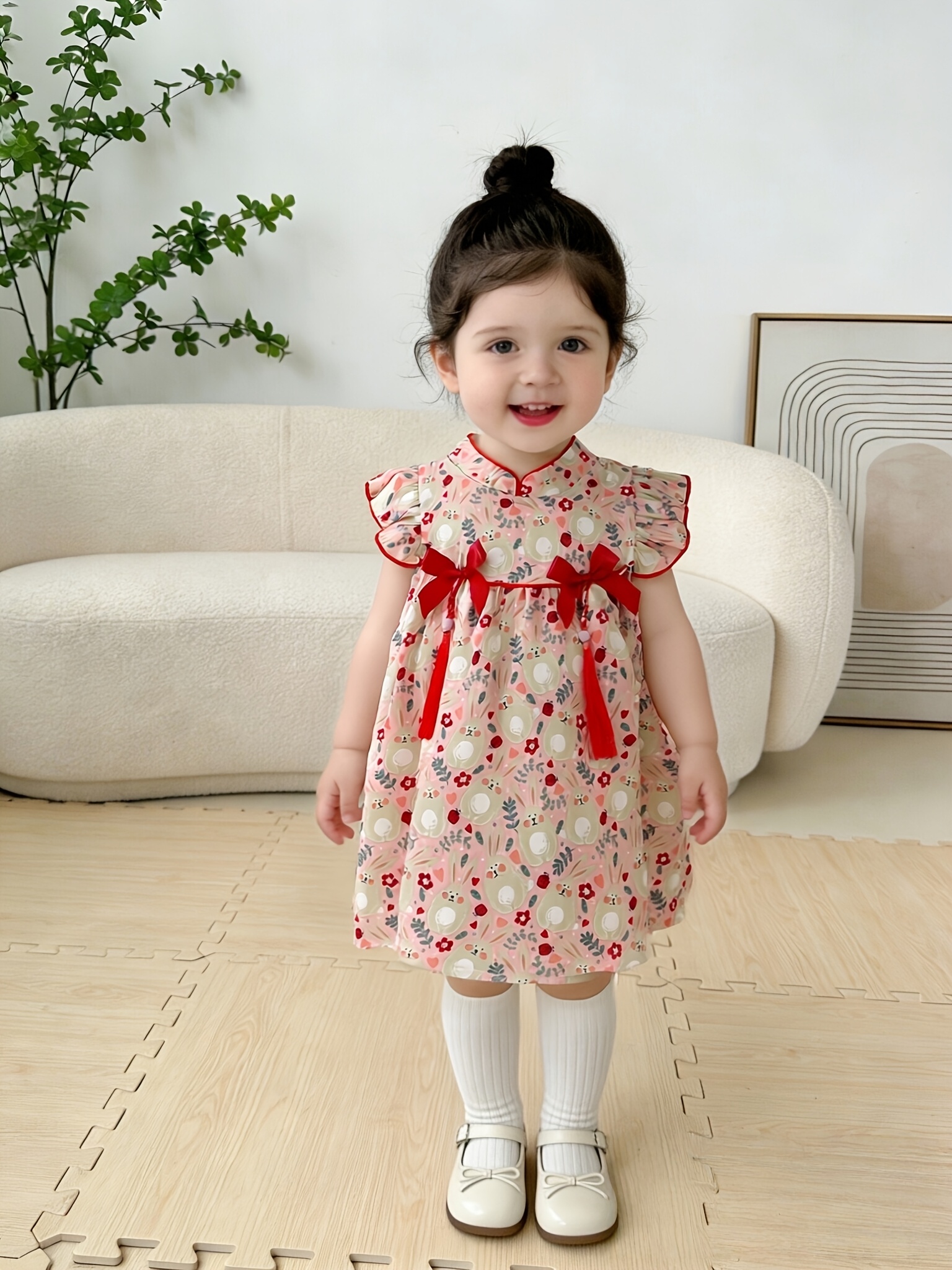 little girl dresses Little Girls Cute Fall Floral Tiered Ruffle Dress main image 1