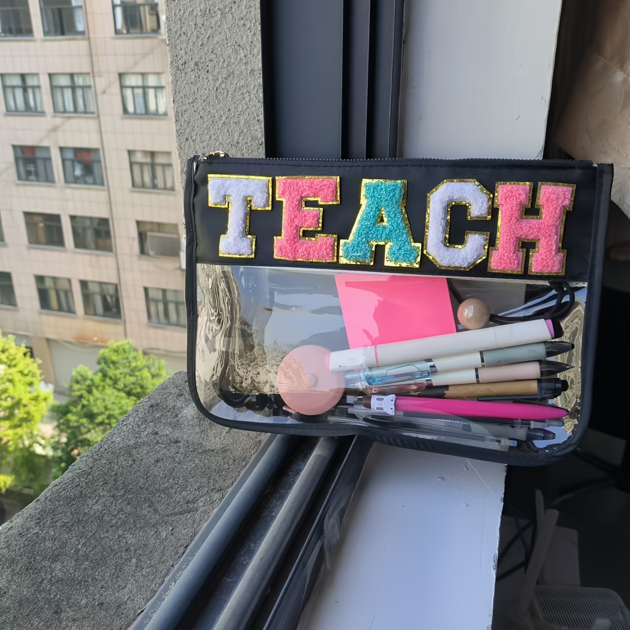 

Teacher Appreciation - Pvc Makeup Bag Embroidered Chenille Lettering, , Organizer For &