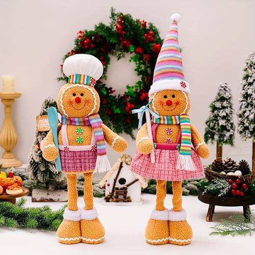 1pc 2pcs cartoon christmas doll ornaments christmas telescopic gingerbread man doll colorful gingerbread men boys girls window ornaments suitable for holiday table decoration christmas decoration new year decoration halloween decoration thanksgiving decoration christmas gingerbread standing ornament european and american indoor home decoration decoration small statue