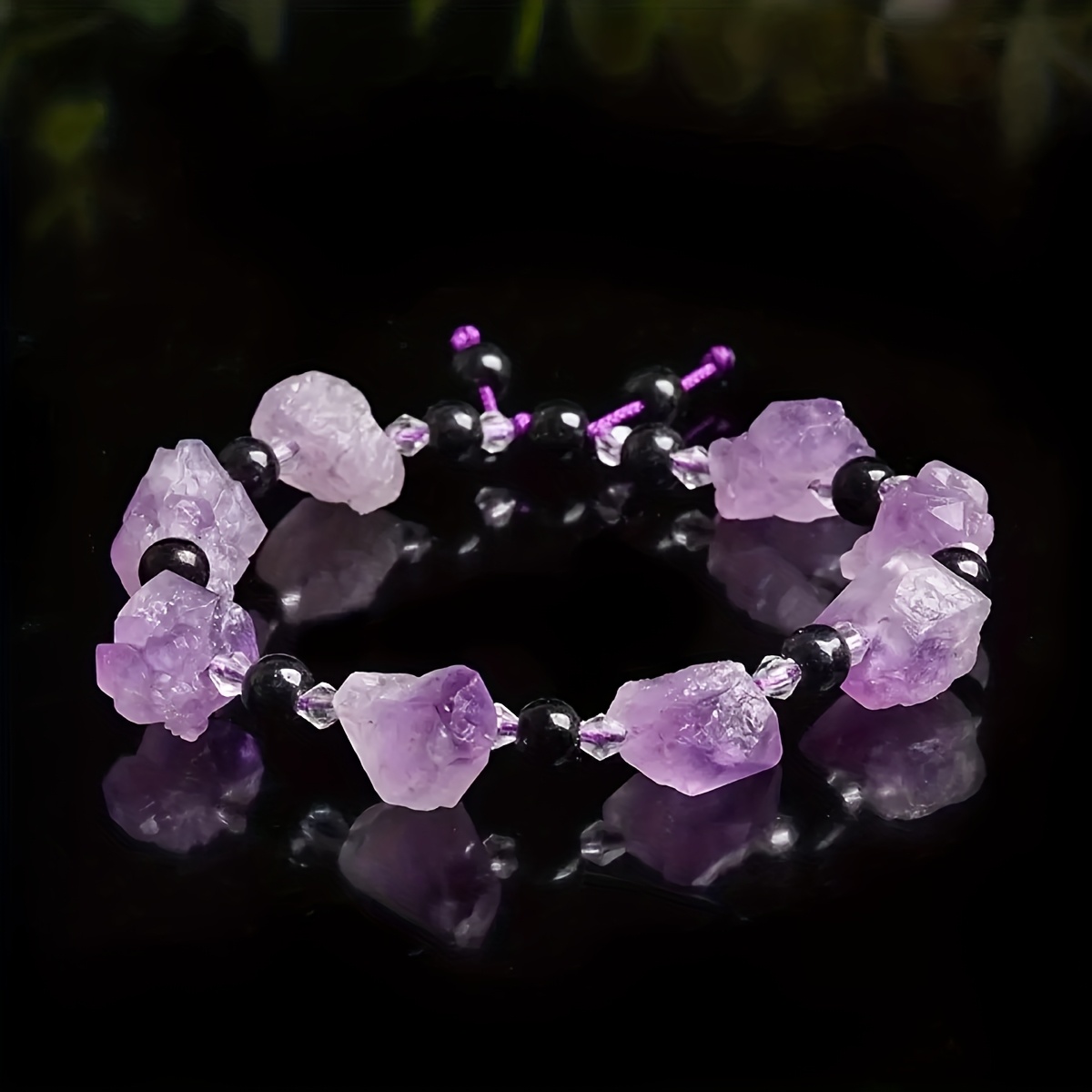 Natural Amethyst Bracelet, Unique Irregular Raw Stone