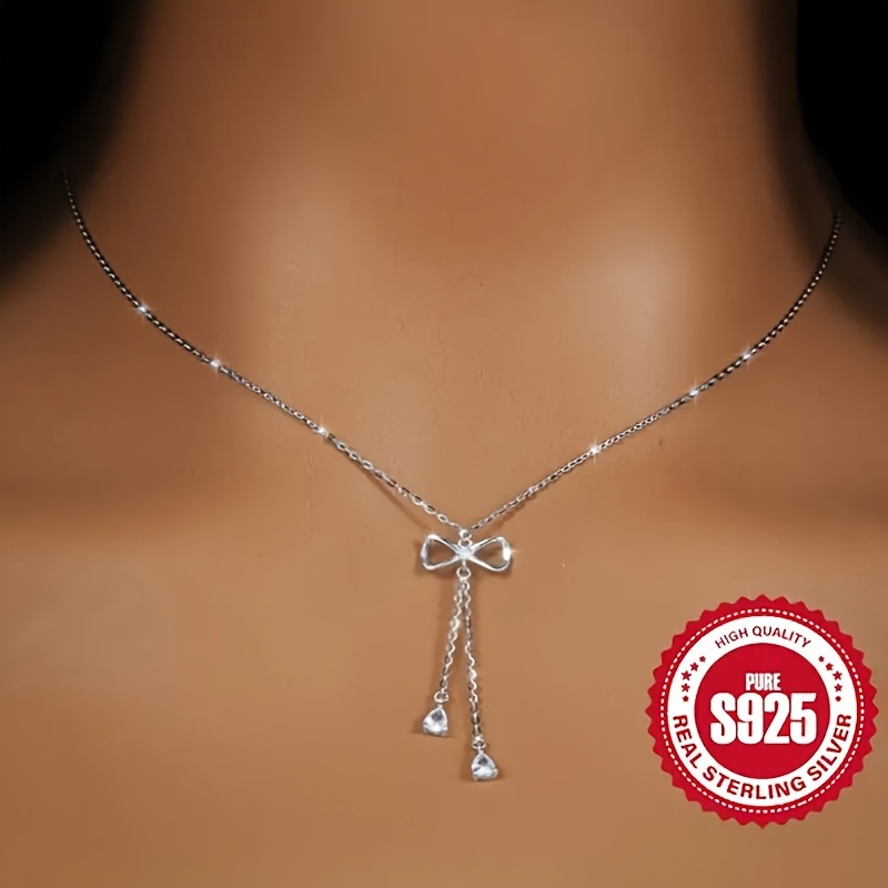 

Elegant 925 Sterling Tassel Necklace, Sparkling Zirconia - Women's Anti Allergic Adjustable Chain | Perfect Gift For Any Occasion