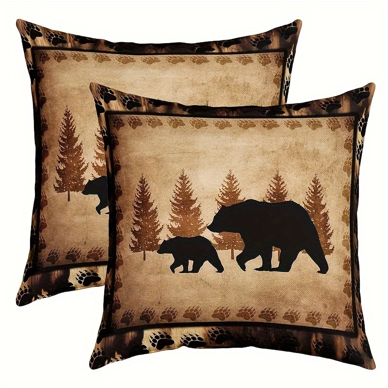 

Rustic Design Throw Pillow Covers - Set Of 2, Hypoallergenic Polyester, Machine Washable With Zipper Closure, Perfect For Living Room Decor, 18x18 Inches