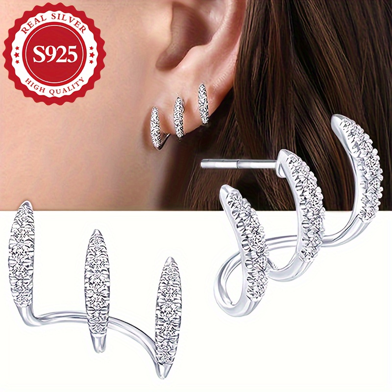 

Pair, S925 Silver, Women's Claw Synthetic Zirconia Earrings, , Exquisite And Cute, Luxurious And Elegant, Worn In , Gift, Low Allergy, 2g