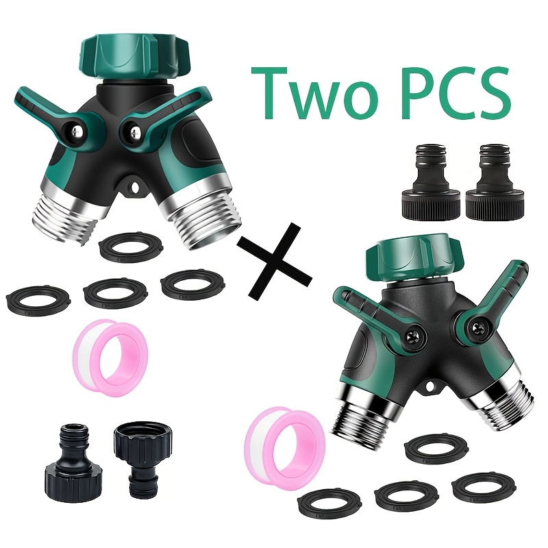 TEMU Two-piece Garden Hose Splitter 2-way Heavy-duty, Durable Garden Y-hose Splitter Connector Metal Body Splitter Hose Adapter Outdoor Dual- Hose