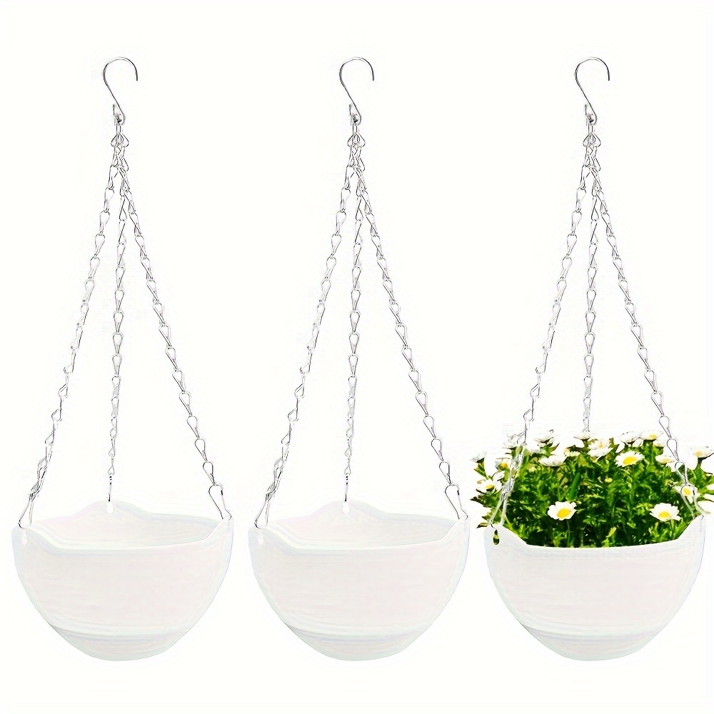 

versatile Use" 3-piece 8" Self-watering Hanging Planters With Tray & Metal Chain - Round, Indoor/outdoor Succulent & Flower Pot Containers For Garden, Balcony Wall Decor - White