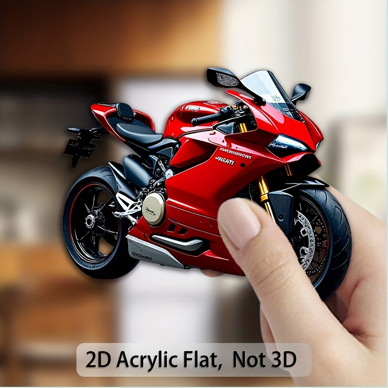 TEMU 2d Flat New ! 1pc 2d Flat (2d Flat) Red Motorcycle Acrylic Fridge Magnet, Fridge Sticker, , Motorcycle Theme, Suitable For Kitchen Refrigerator