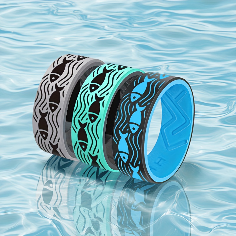 Fish and Sea Wave 8mm Silicone Ring