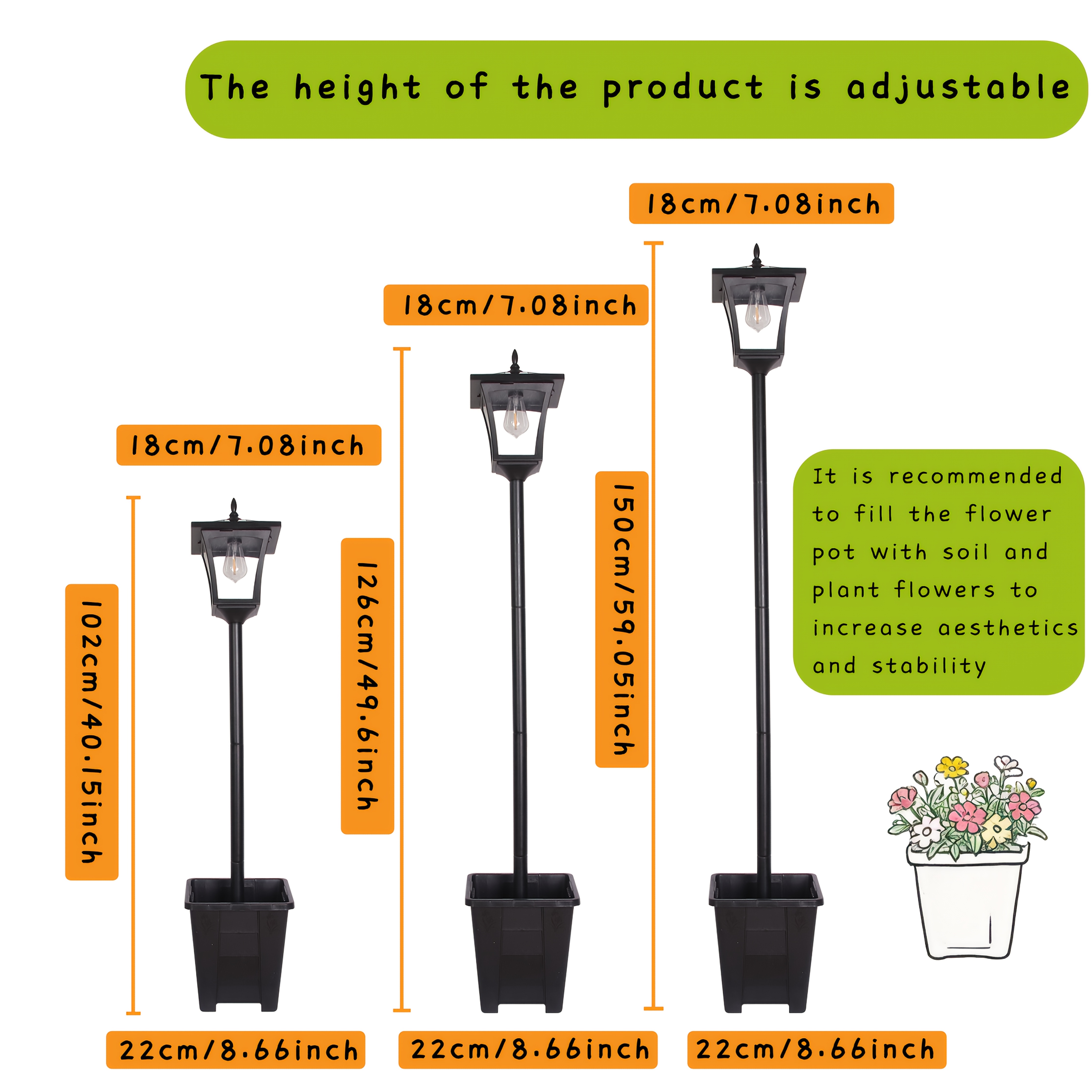 TEMU 59 Auto Solar Outdoor Floor Lamp With Decorative Flower Pot, High-conversion Solar Panel For Bright Outdoor Lighting, Pathway Lamp For Yard,