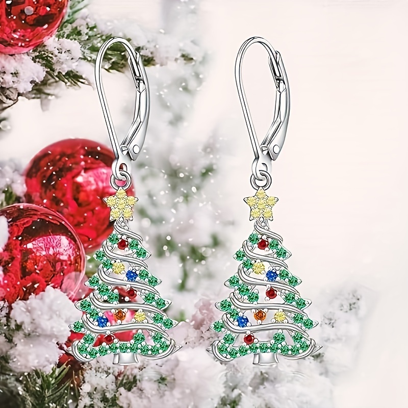elegant christmas tree pendant earrings set with shiny cubic synthetic zirconia nickel free copper suitable for daily wear and parties Product details 3