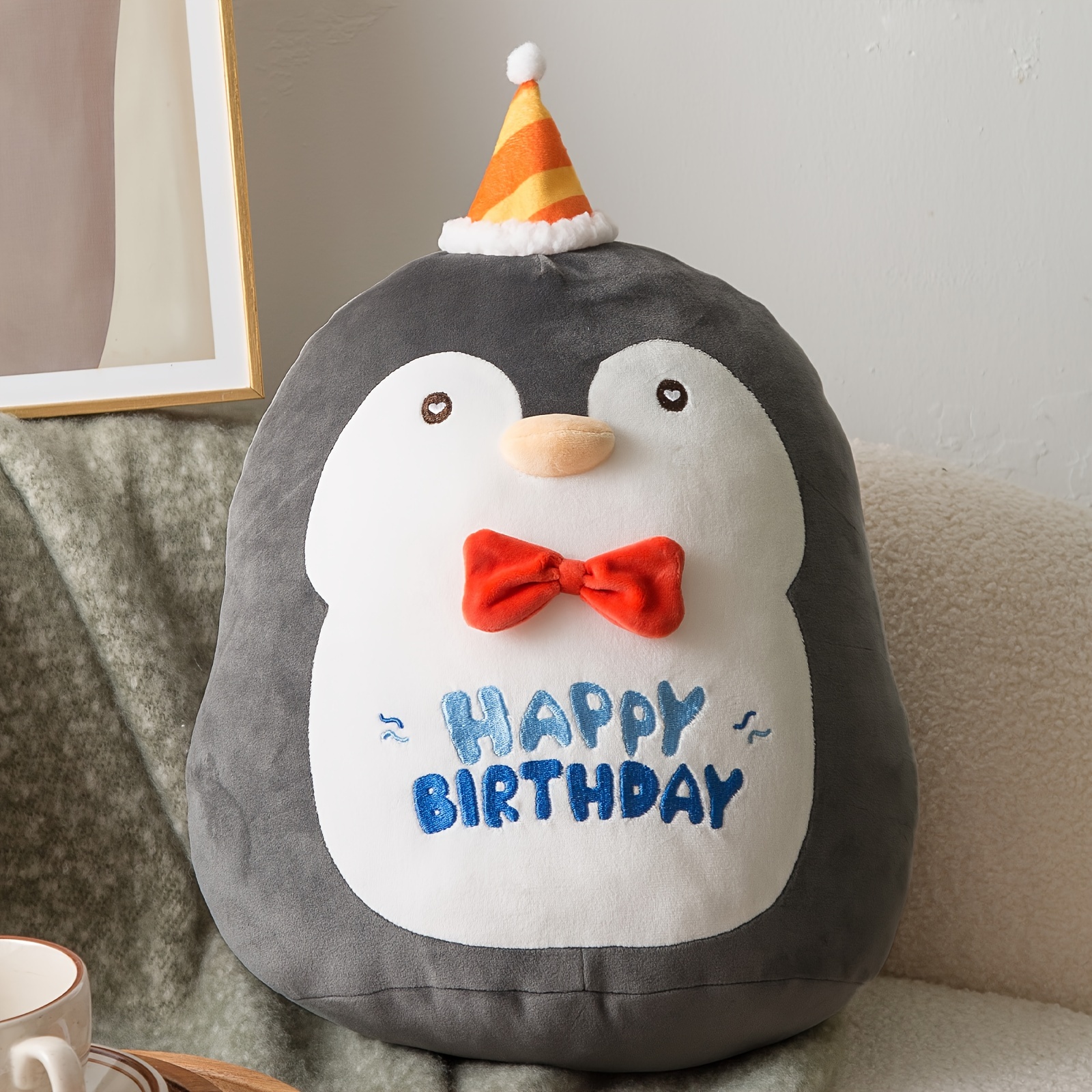

17 Inch Birthday Penguin Plush Pillow Sofa Cushion, Soft Penguin Plushies Toy Cute Bear Stuffed Animal Home Room Decoration Party Gift For Kids Birthday, Valentine