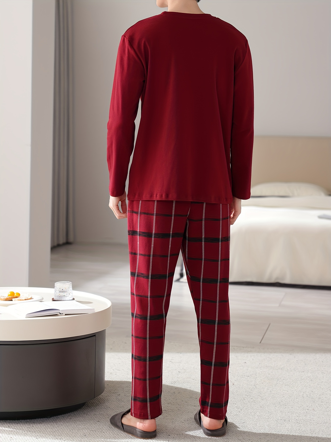 Red Men's Pure Cotton Pajamas Spring and Autumn Long Sleeve Birthday Year Christmas New Year Large Size Home Clothes Round Neck Casual Suit
