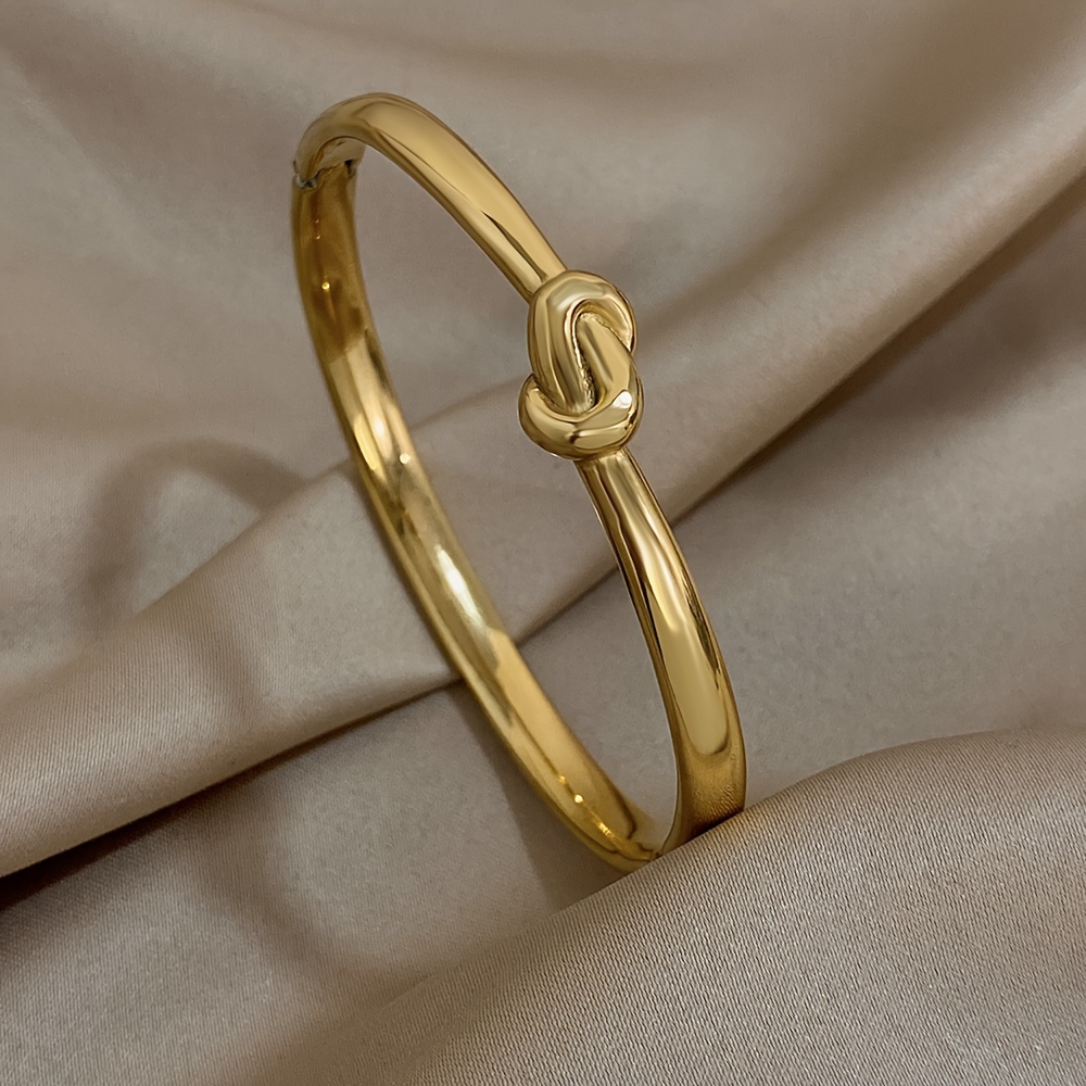 

Simple 14k Gold Plated Stainless Steel Bangle, No Mosaic Material, Fashionable Sleek Women's Bracelet