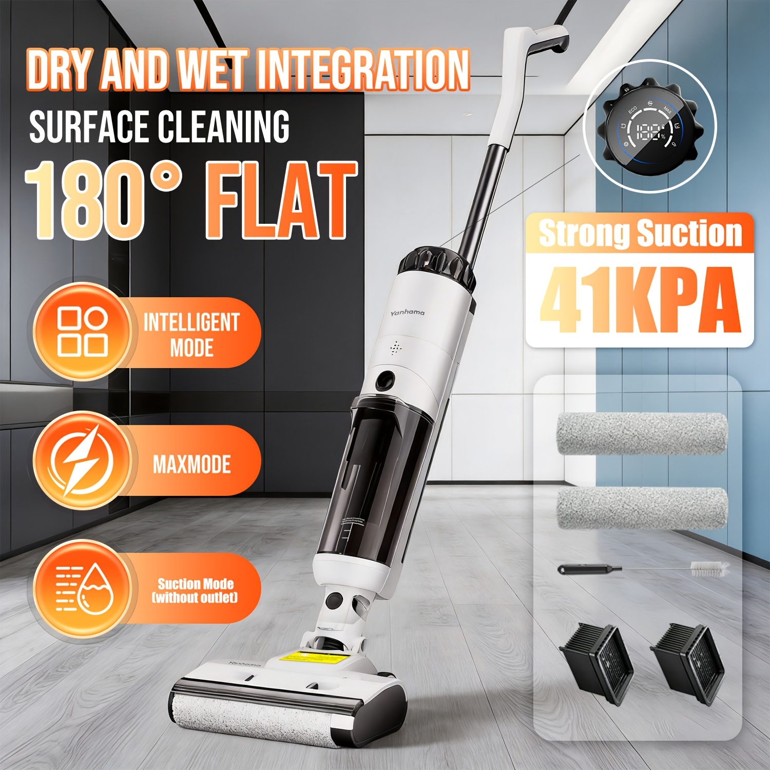 Yanhama Scrubber 41kpa Strong Suction Wet And Dry Dual-use With Digital Display Screen Easily The Cleaning Problems Of Pet , Food Stains, And Stains