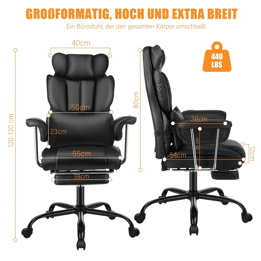 Image of Gaming Chair, Office Chair With Lumbar Support, Ergonomic Comfortable Wide Office Desk Computer Chair With Padded Outward Fixed Soft Armrests And Retractable Footrest Big And Tall Leather Boss Chair