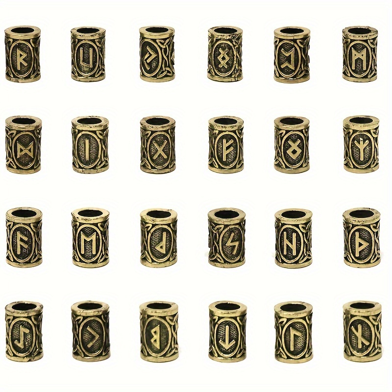 24 шт. сплавные бусины с викингскими руническими символами для скрывания длинных волос на браслетах, ожерельях или аксессуарах для головы (24 типа) мужские украшения в нордическом стиле подробные сведения 1