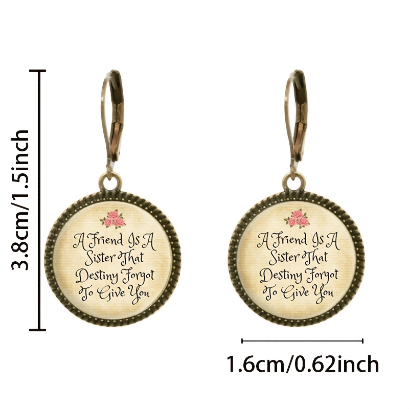 2pcs Cyan Classic Pendant Earrings with Inspirational Text