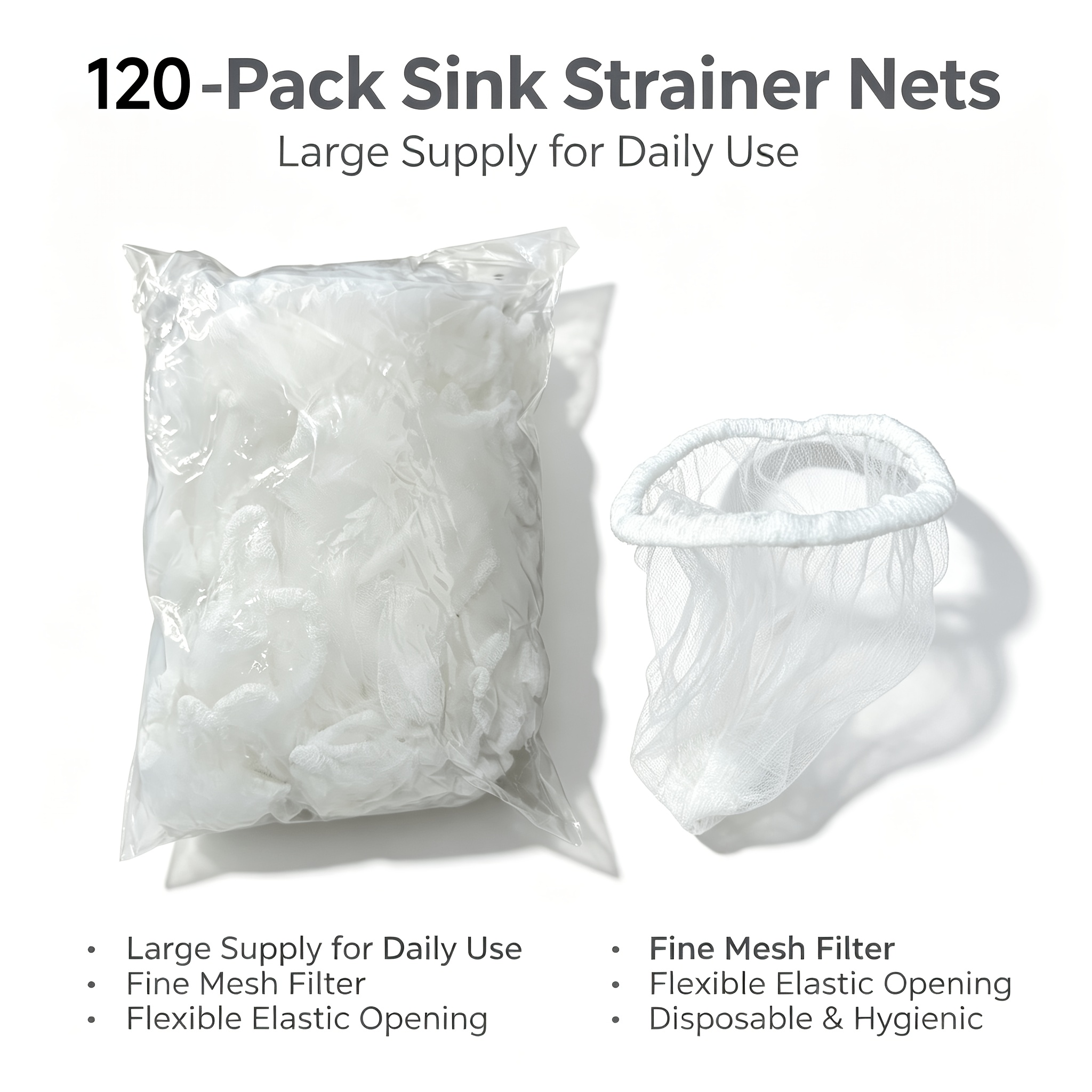 TEMU 3pcs Set, 120pcs Per Pack, Total 360pcs Disposable Sink Drain Filter Nets, Stretch Kitchen Sink Strainer Mesh Bags For Food Residue And Hair