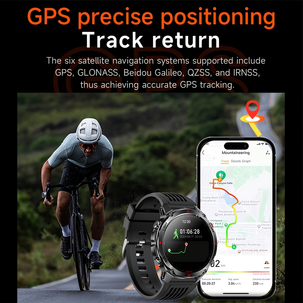 Heren Outdoor Smartwatch, GPS Nauwkeurige Positionering, Ingebouwd Kompas, LED Licht, 3ATM, Ondersteunt 100+ Sportmodi, Draadloze Gesprekken, Multimedia Informatie Weergave, Meerdere Weersmodi, Outdoor Avontuur Smart Armband, Metalen Behuizing Ontwerp