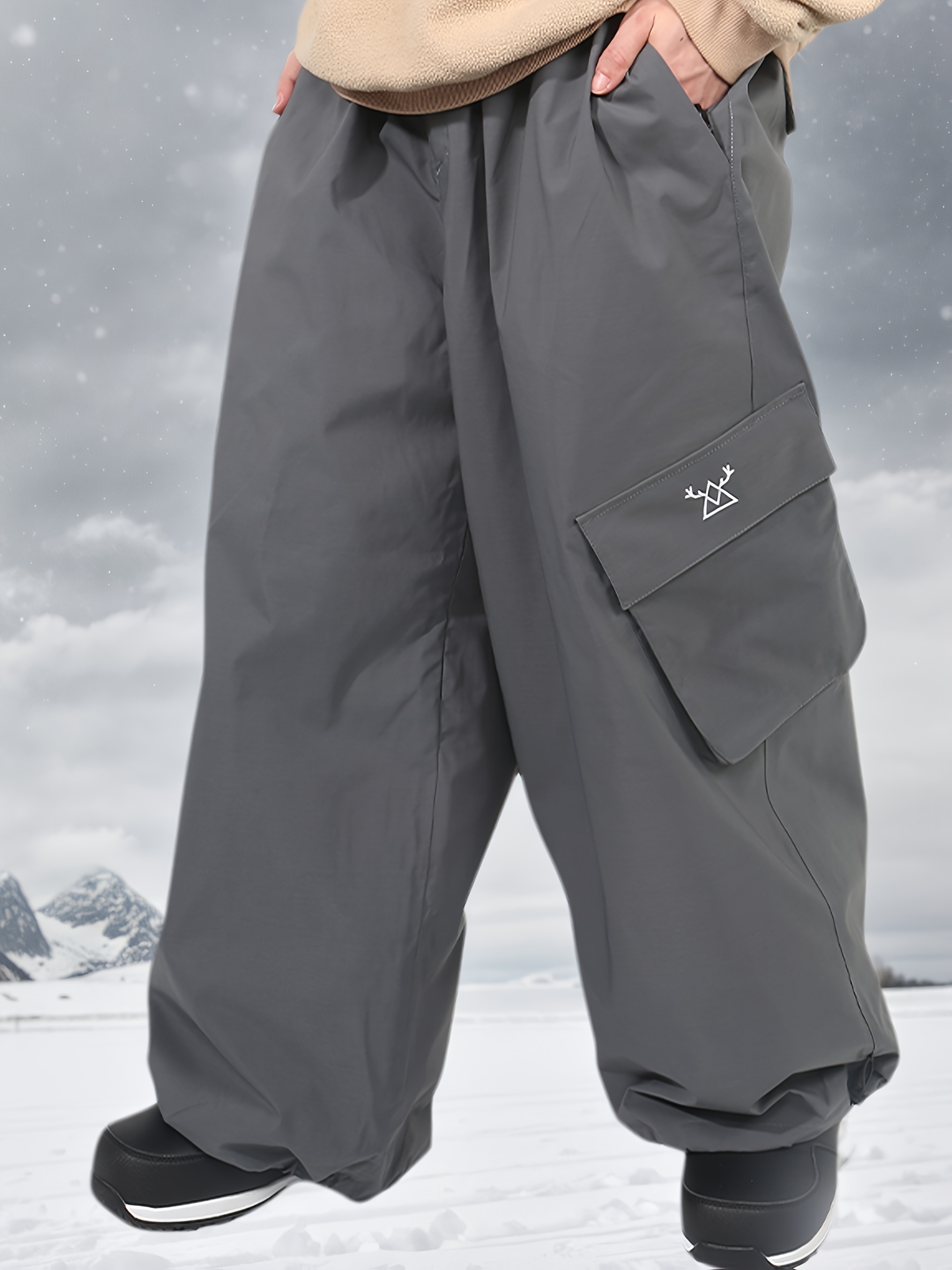 mens super loose fit ski pants windproof washable polyester wide leg design with pockets for   outdoor activities black   wideleg pants durable polyester 0
