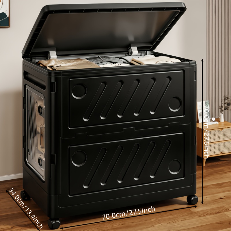 TEMU Large Heavy-duty Folding Storage Cabinet With Swivel Wheels - Suitable For Clothes, Blankets, Comforters | Foldable Rollable Bin, Plastic Frame