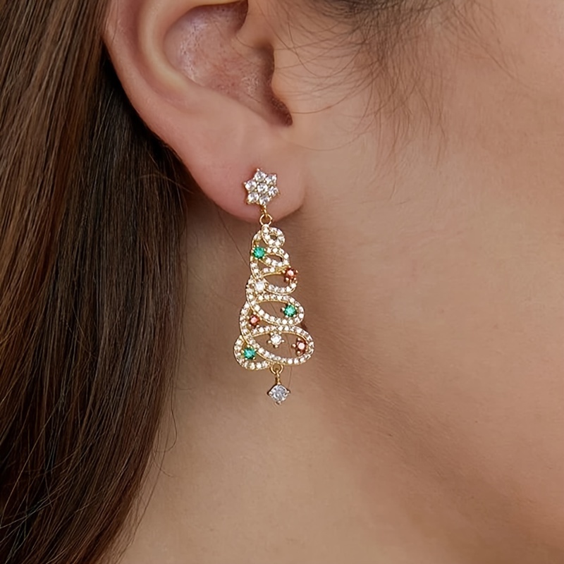 TEMU 1 Par de Aretes Vintage de Árbol de Navidad para Mujer con Multicolor y Piedras Coloridas - Ideales para Fiestas Navideñas, Uso Diario y