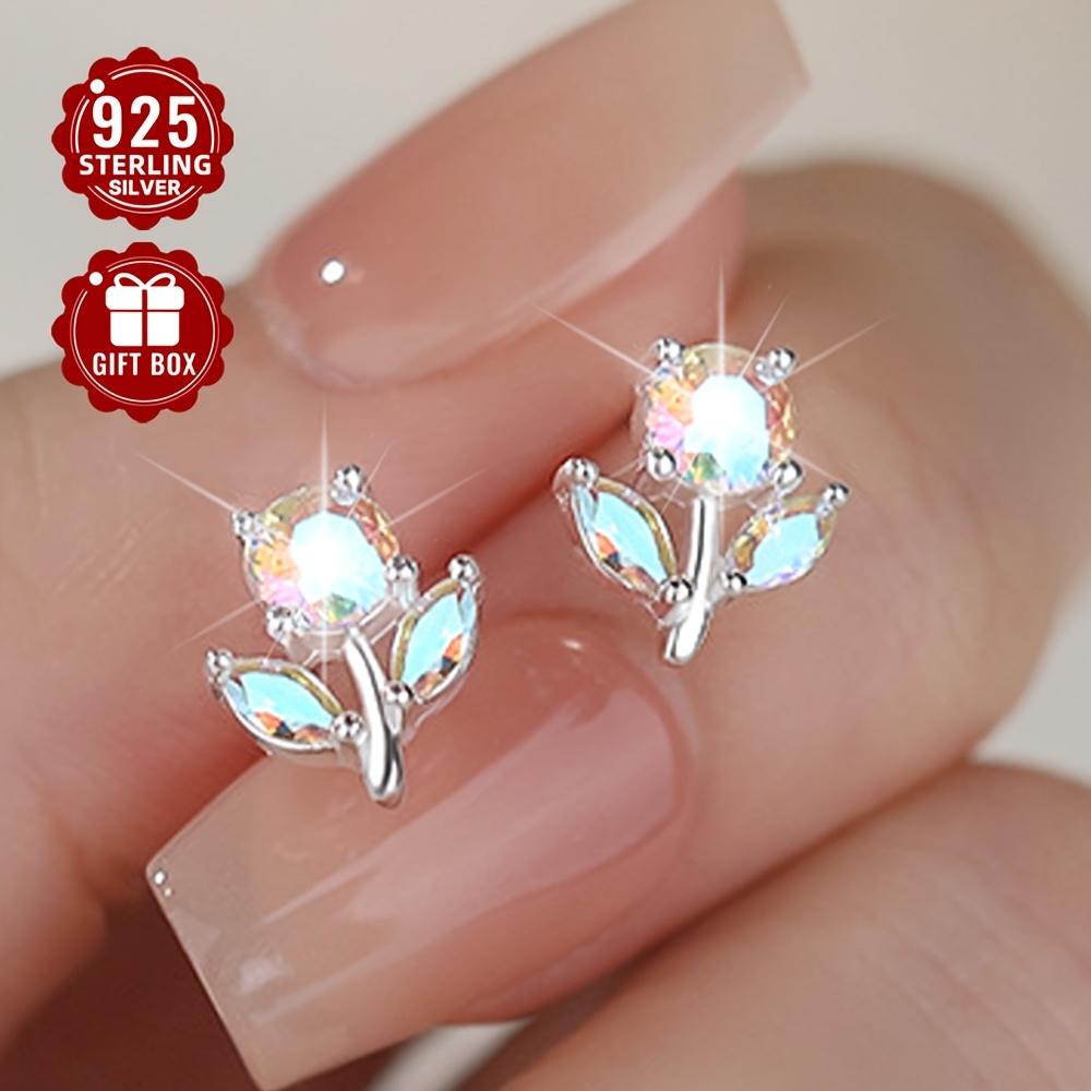 

2 paires de boucles d'oreilles élégantes pour femmes en argent sterling 925 en synthétique colorée, parfaites pour quotidiennes et les rassemblements.