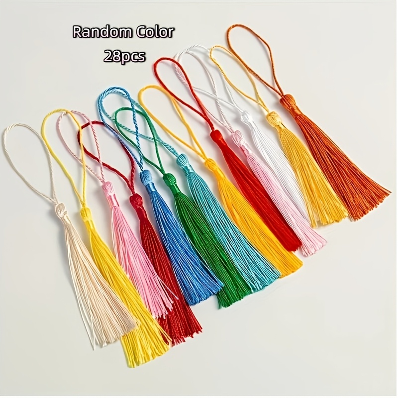 TEMU Set de 28 colgantes de borlas - Borlas largas de poliéster a , perfectas para ropa, de novia, costura, fabricación de joyas, marcapáginas y