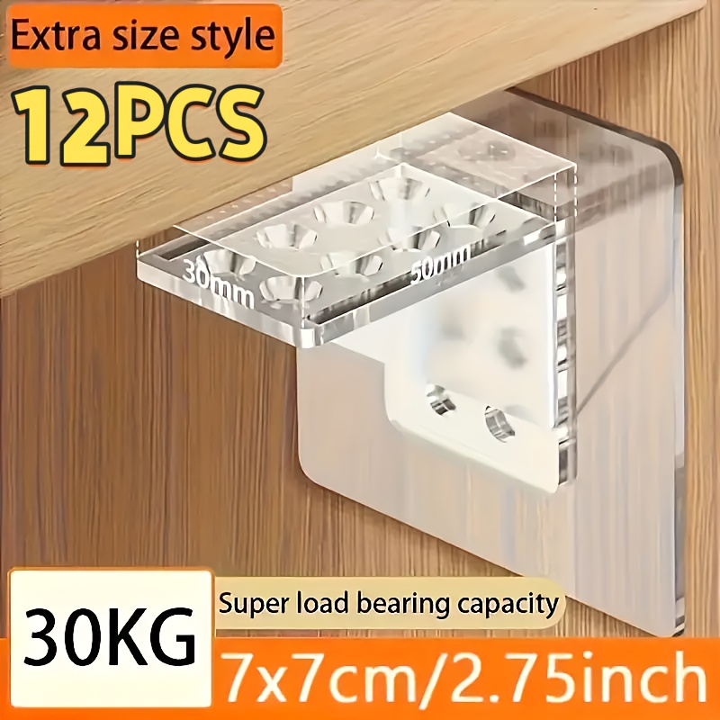 Image of 12pcs Heavy-duty Transparent Acrylic Shelf Brackets - -mounted Storage Rack Supports, 30kg/66lbs Capacity, 7x7cm/2.75in Wide, For Home Office, Shelves