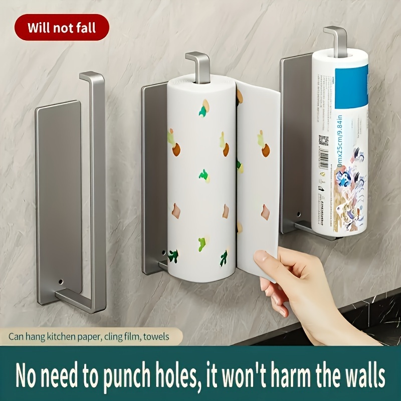 

Multi-use, Easy-install Stainless Steel Paper Towel Holder - No Drill, Self-adhesive For Kitchen & Bathroom Cabinets, Includes Rag Storage Hook, Toilet Paper Storage Containers