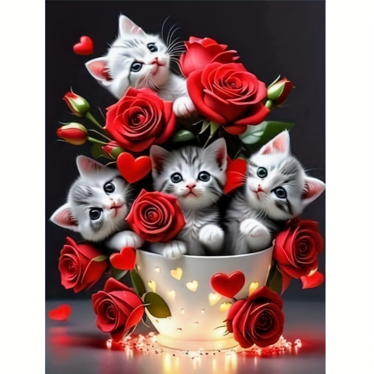 

Kitty In A Cup Diamond Painting Kit: 30 X 40cm/11.81 X 15.75in, Suitable For Beginners, Animal Theme, Round Diamond Shapes, Acrylic (pmma) Material