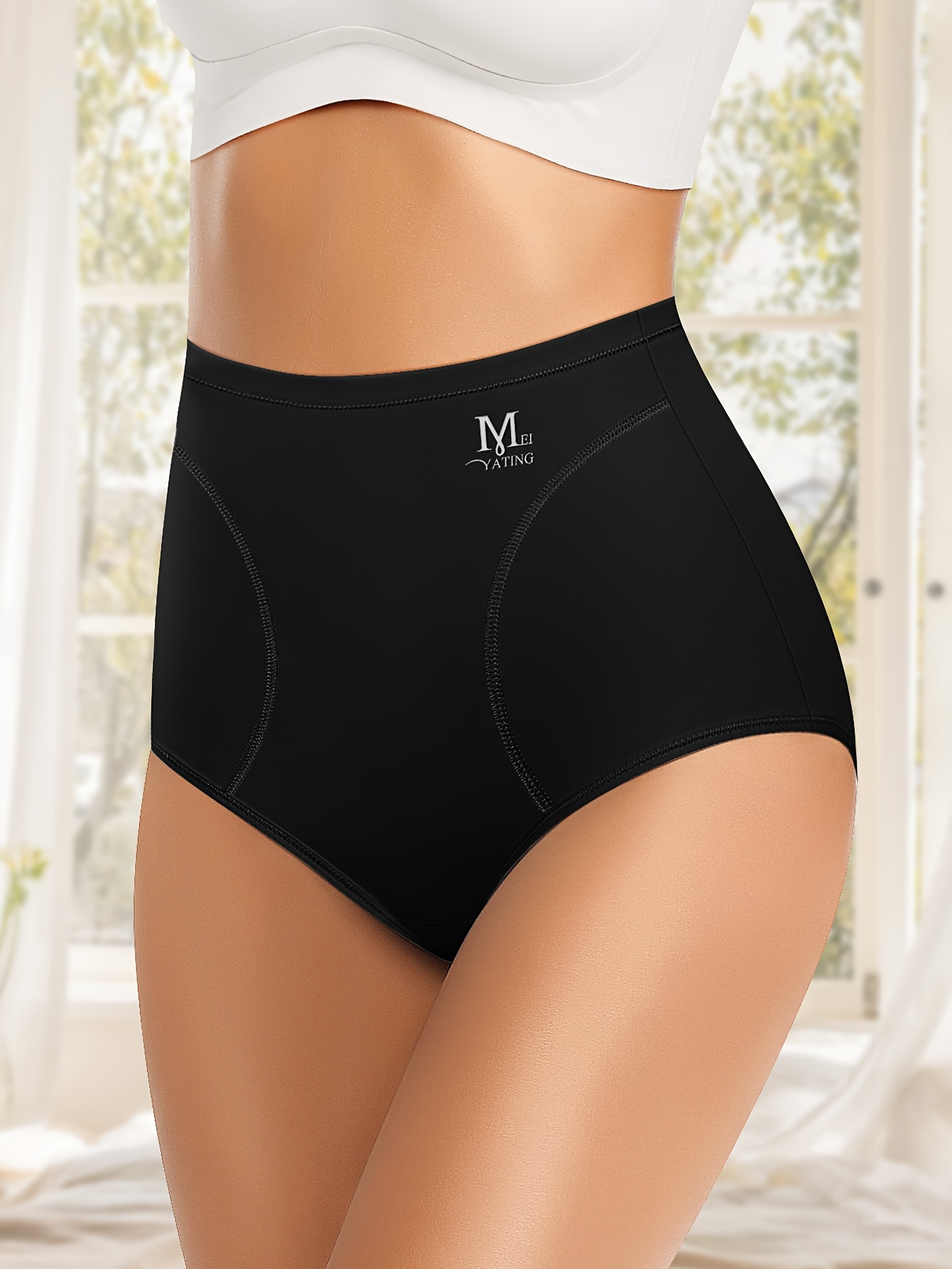 MEIYATING Women's High-Waisted Tummy Control Briefs - Ultra-Soft Seamless Underwear, Breathable No-Liner Design for All-Day Comfort, Elegant Solid Color (Black), Tummy Control Underwear, Comfortable Daily Wear, Sleek Highwaist, Smooth Fabric