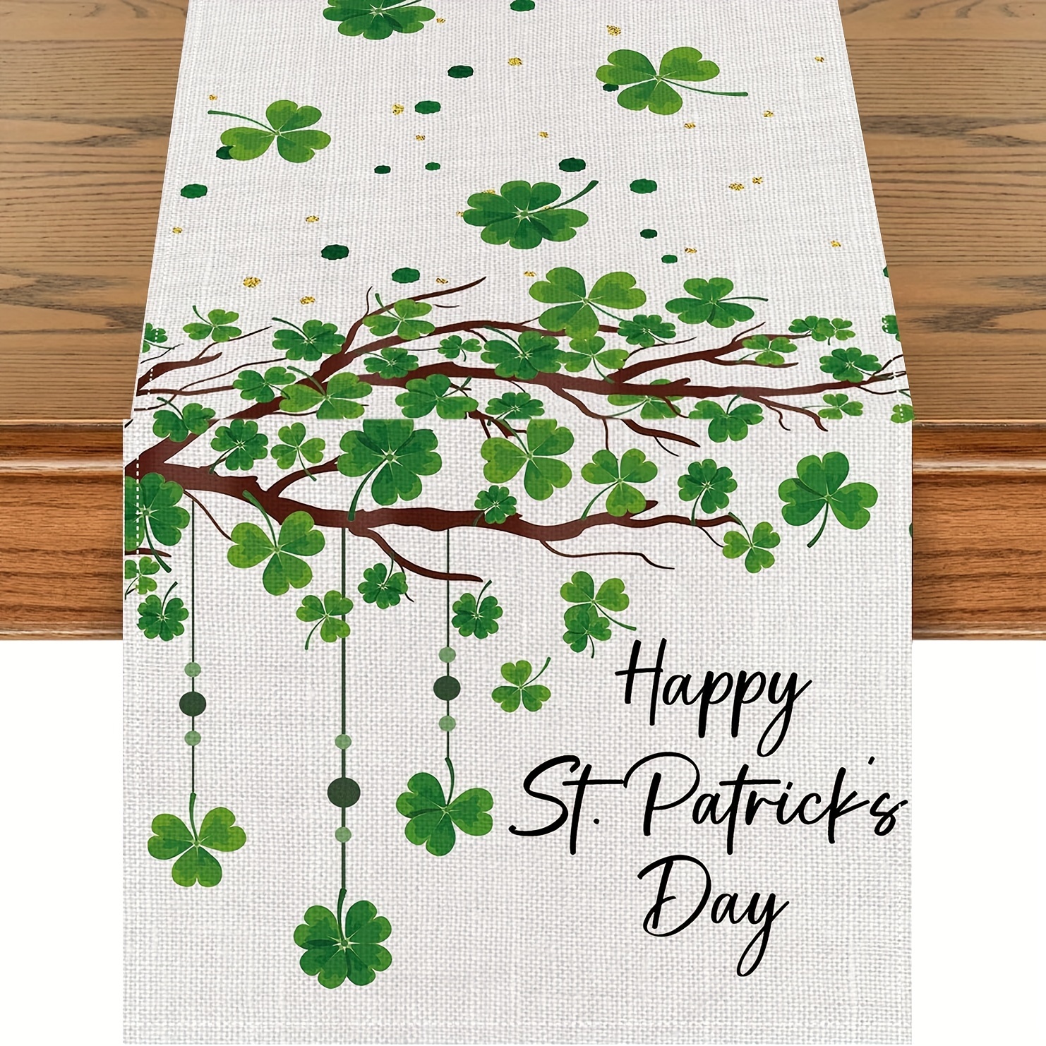 

1pc 's Day Linen Table Runner, 100% Woven Linen Rectangular Table Decor, Solid Color With Shamrock , For Dining, Kitchen, Entryway, Holiday Decoration