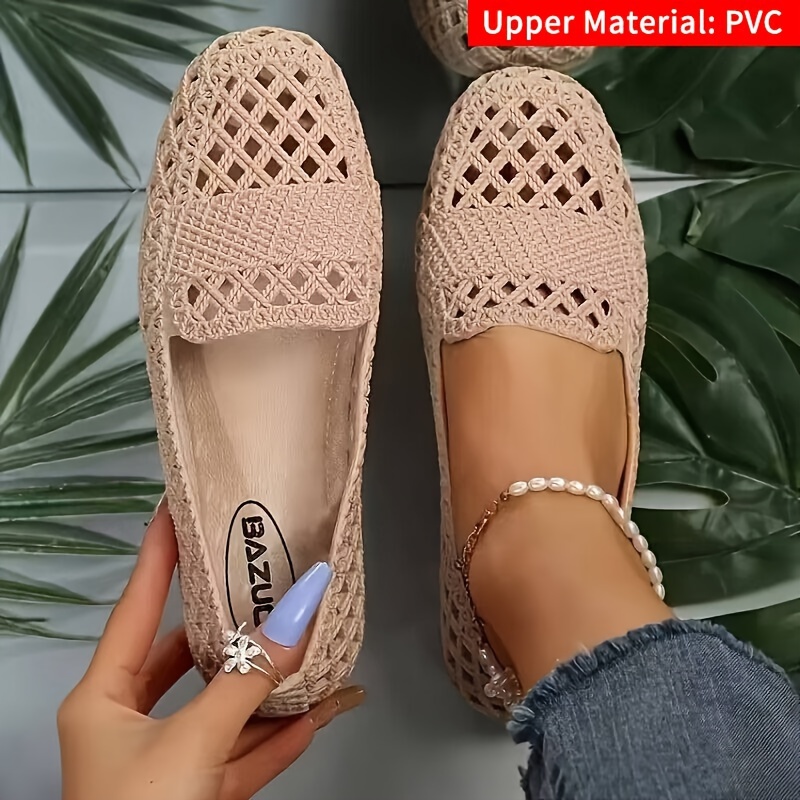 

Women's Solid Color Flat Sandals, Casual Hollow Out Design Summer Shoes, Lightweight Slip On Sandals