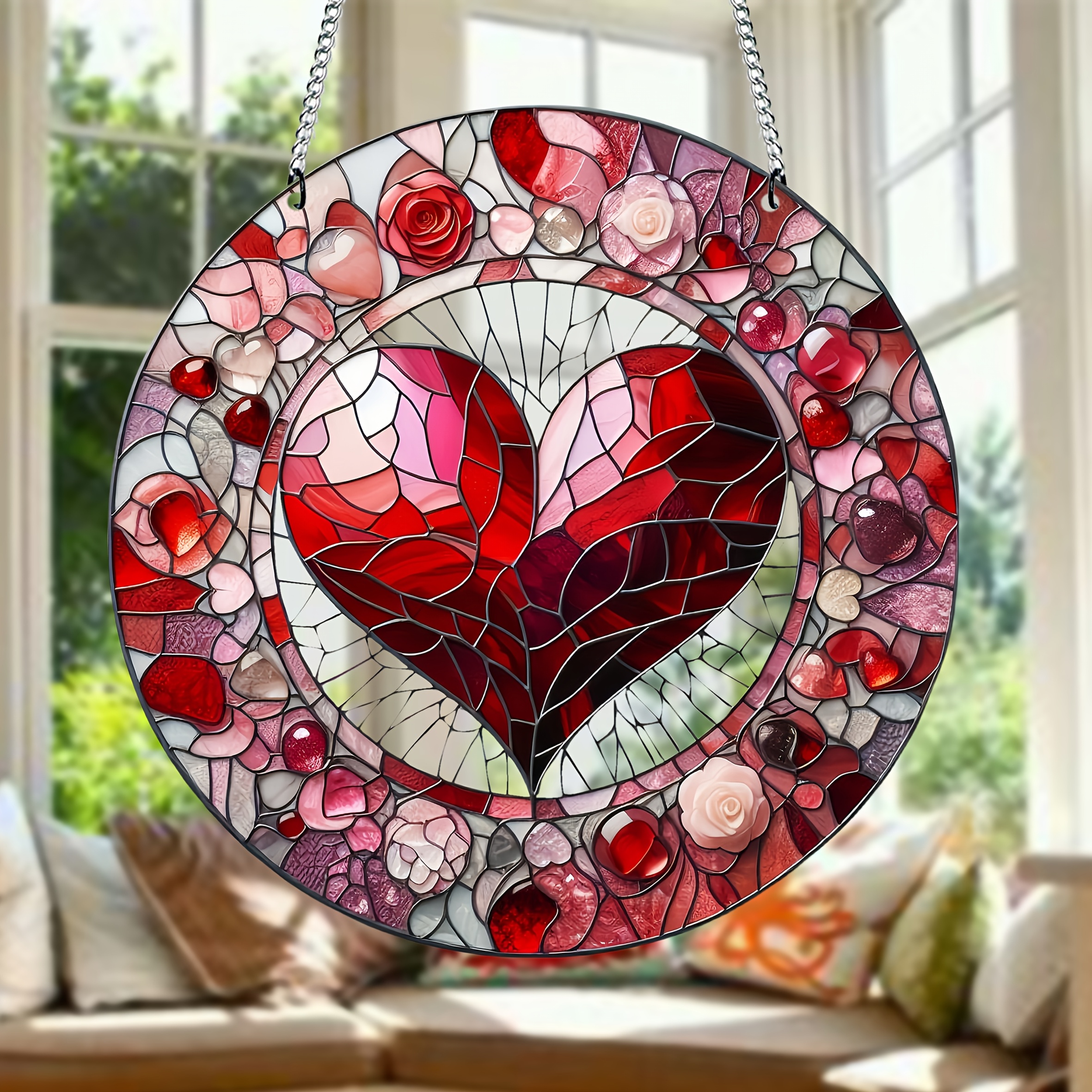 

Valentine's Day Heart-shaped Sun - 7.87" Round Acrylic Decor For Windows, Gardens, & Walls - Gift & Outdoor Seasonal Art, Decorative Sign