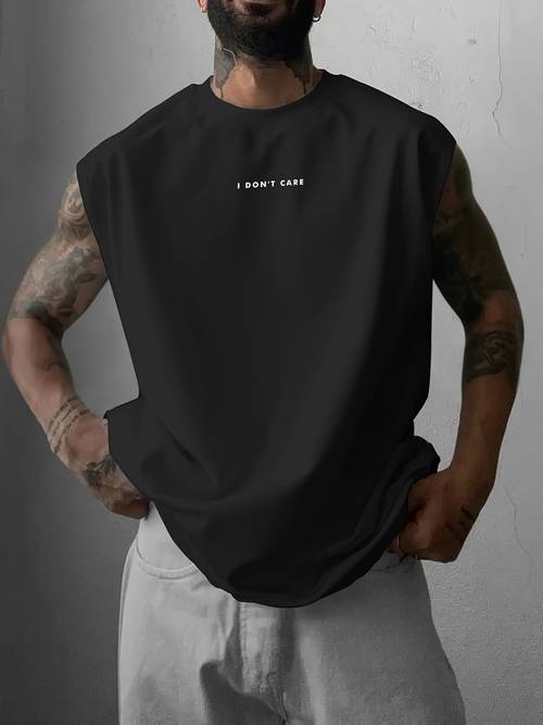 mens i dont care slogan sleeveless t shirt oversized loose casual round neck vest attitude suitable for workouts sports casual attire machine washable non shirt