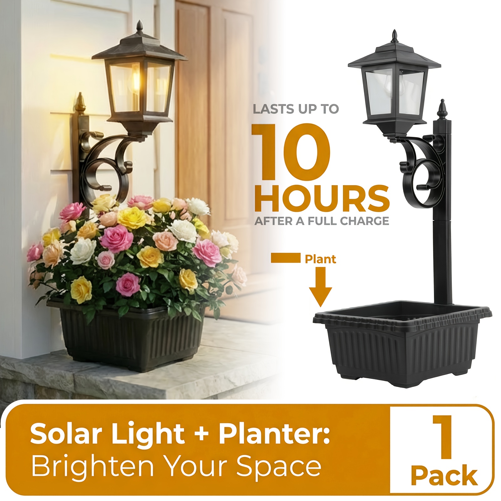 TEMU Solar Lamp Post Light Sets With Planter, 2-in-1 Outdoor Flower Pot, Glass Bulb, Wall Mount Or Freestanding, Ip44 Decorative Outdoor Floor Lamps,