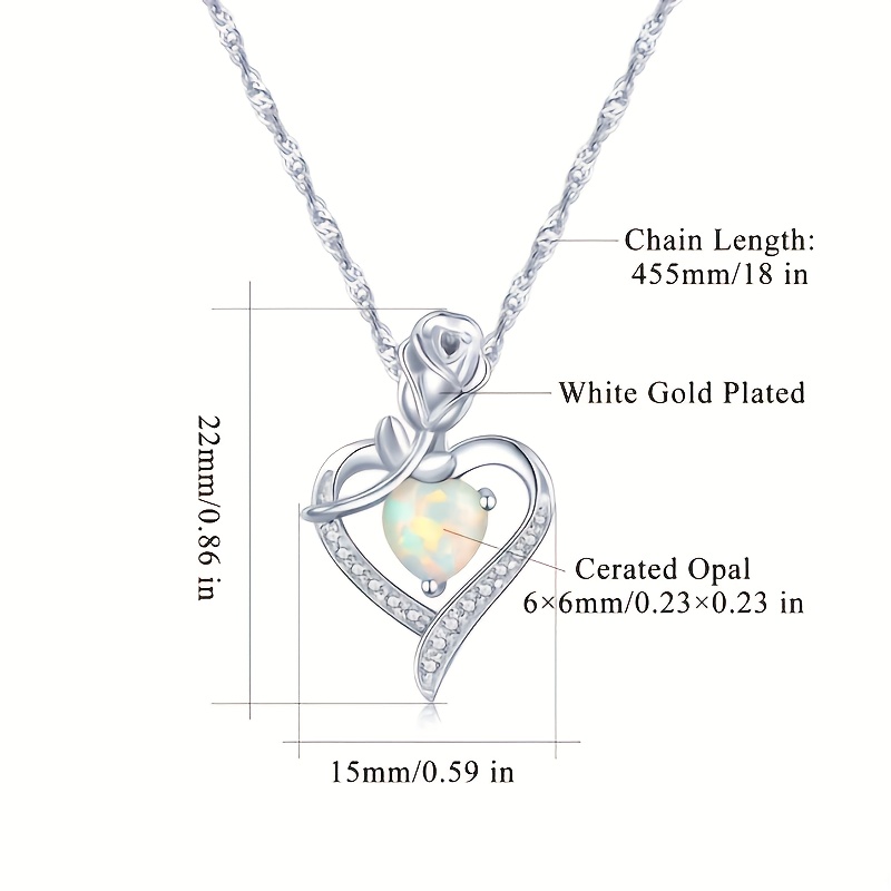 S925 Heart Pendant Necklace Opal CZ Girlfriend Gift