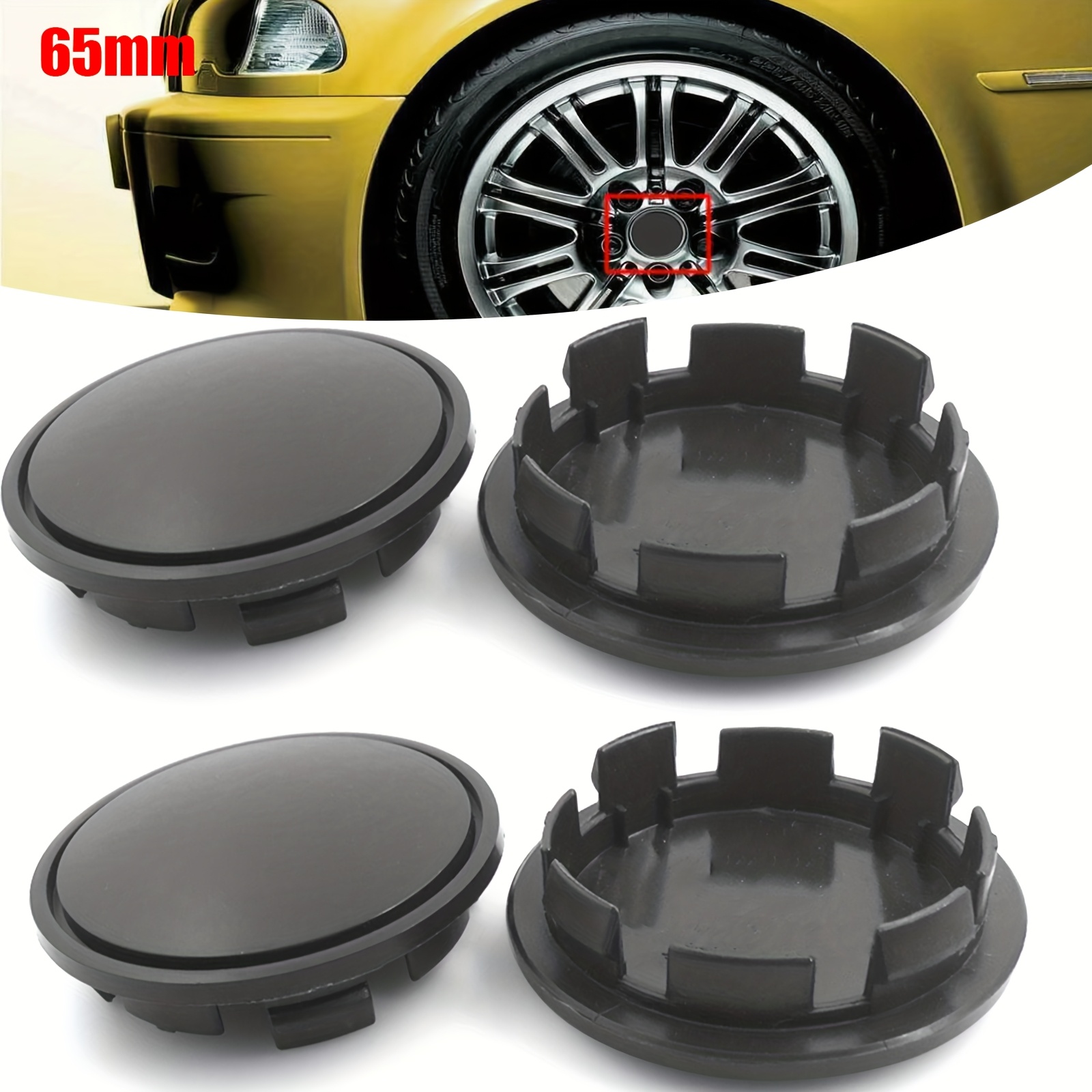 4x 65mm Universal Black Wheel Center Hub Caps - ABS Plastic, Set Of 4