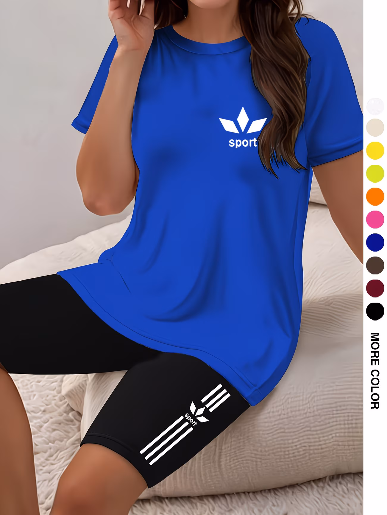 ensemble pièces pour femmes, haut à manches courtes et col rond avec imprimé et short moulant imprimé, parfait pour les s, et lextérieur. 0